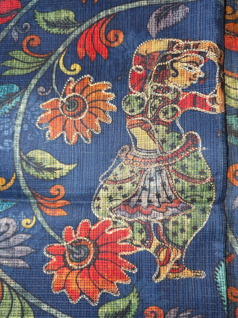 Kalamkari Printed Silk Kota Saree with Aari Work