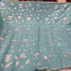 Blue Linen Tissue Saree with All over Applique work