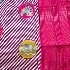 Pure Dola Silk Saree with Applique work in Lehariya pattern