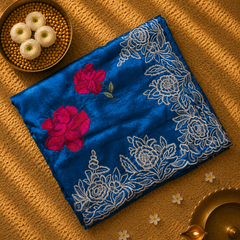 Pure Raw Silk Saree with Scalloped Border and Embroidery