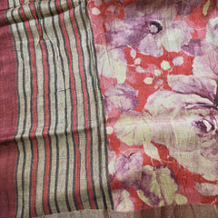 Rust Floral Printed Tussar Saree