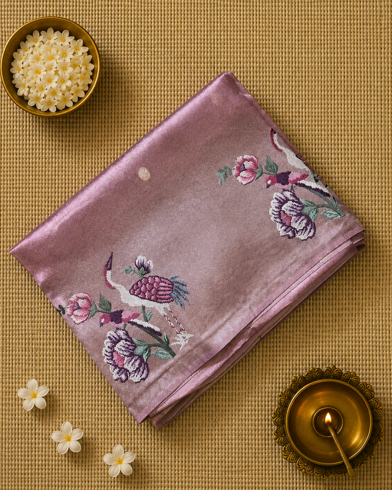 Pure Kore Tissue Saree with Petit Point Embroidery