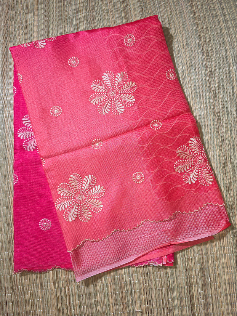 Kota Silk Saree with Scallop Border and Thread Embroidery