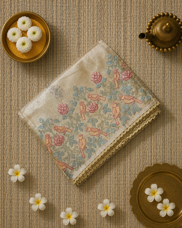 Kota Tissue Saree with Cross Stich Embroidery