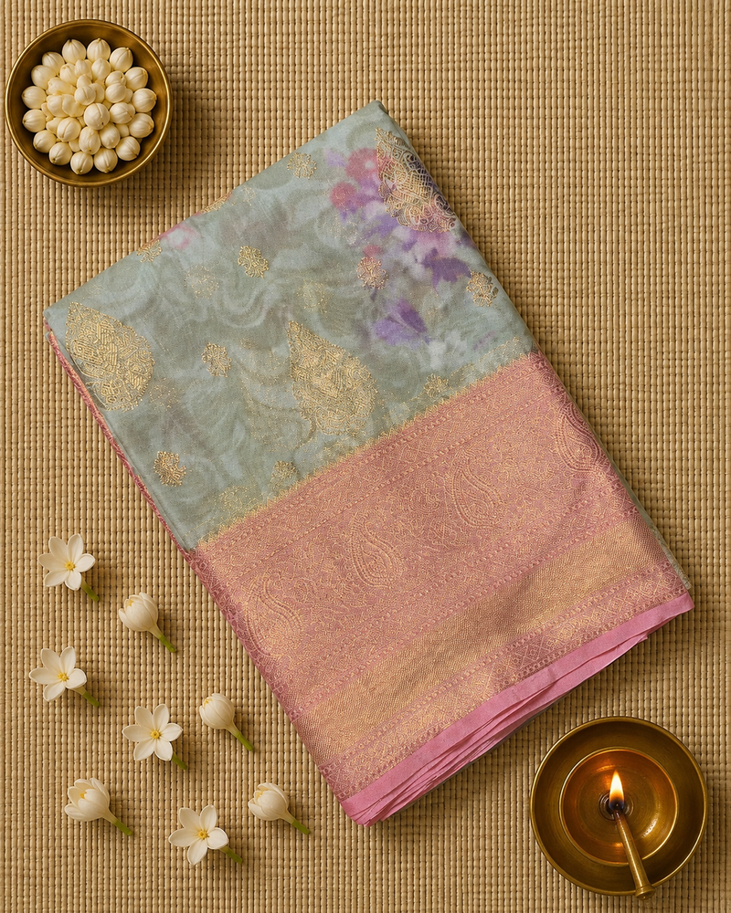 Digital Printed Gorgette Saree with Contrast Rich Pallu