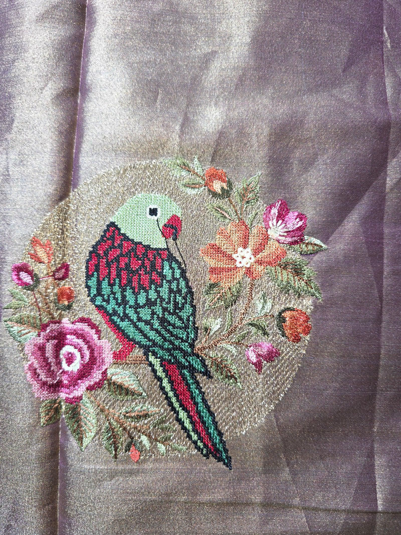 Pure Kora TIssue Saree with Temple Border and BIrd Motifs