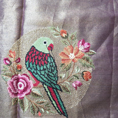 Pure Kora TIssue Saree with Temple Border and BIrd Motifs