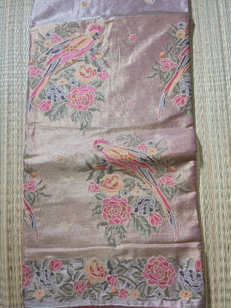 Pure Kora TissueSaree with Exquisite Petit Point Embroidery