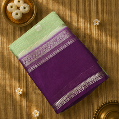 Premium Semi Mysore Crepe with Vintage Checks and Gap Border