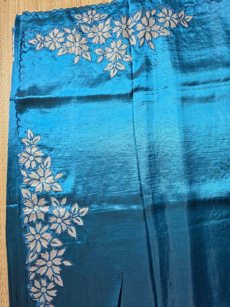 Pure Dola Silk Saree with Placement Applique Work