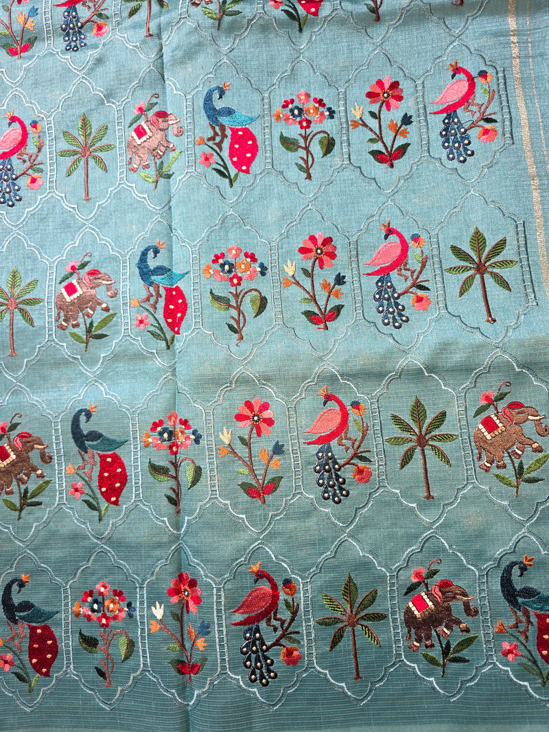 Pure Kota Doria Saree with Embroidery
