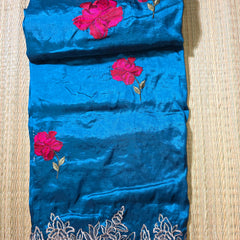 Pure Raw Silk Saree with Scalloped Border and Embroidery