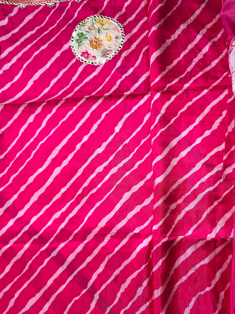 Pure Dola Silk Patli Style Saree with Applique , Aari and Mirror work