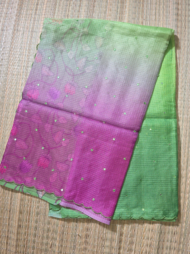 Shaded Kota Silk Saree with Mirror Work and Kalamkar Blouse