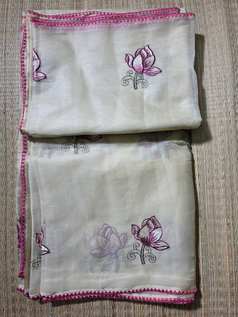 Kora Saree with all over Motifs and Tissue Blouse