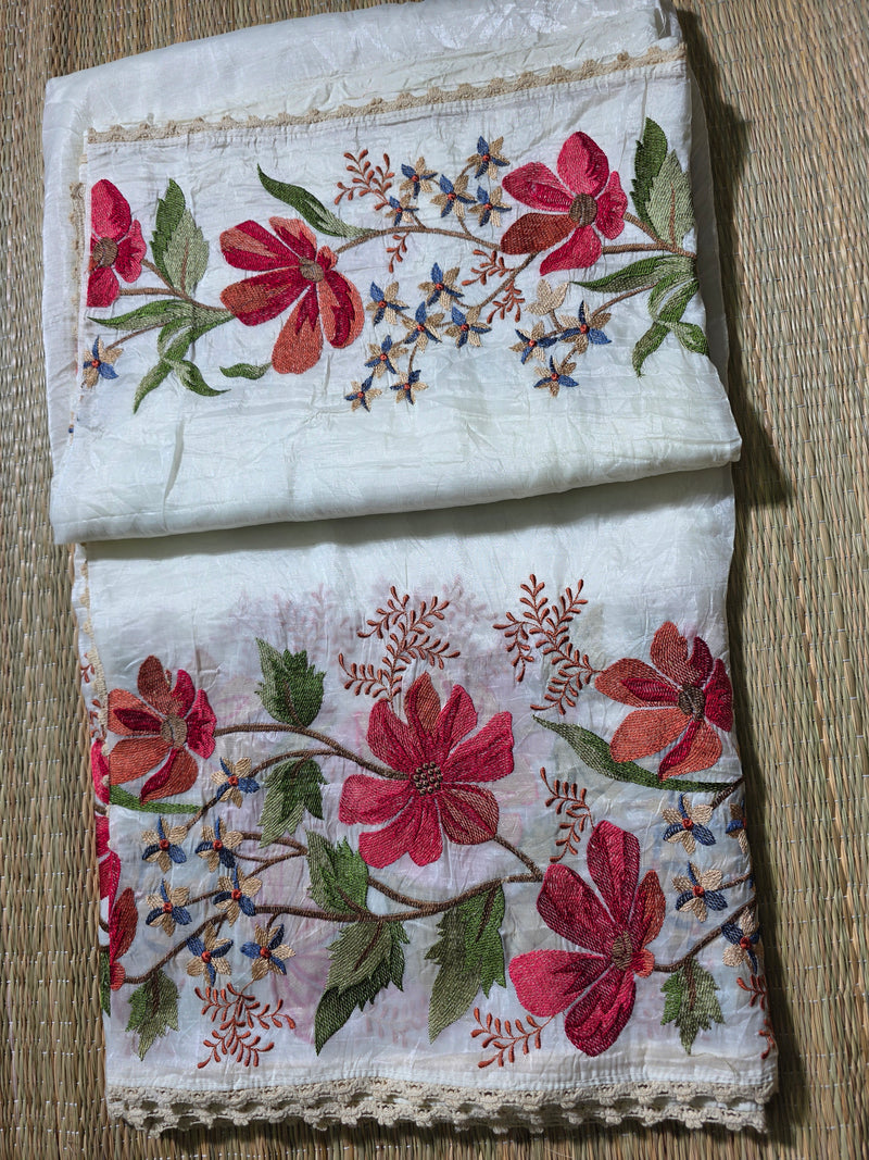 Crush Tissue Saree with Floral Embroidery