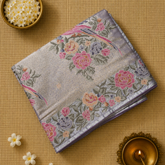 Pure Kora TissueSaree with Exquisite Petit Point Embroidery