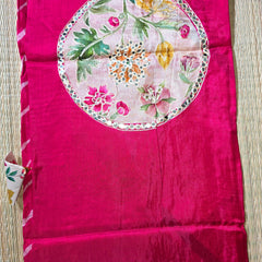 Pure Dola Silk Patli Style Saree with Applique , Aari and Mirror work