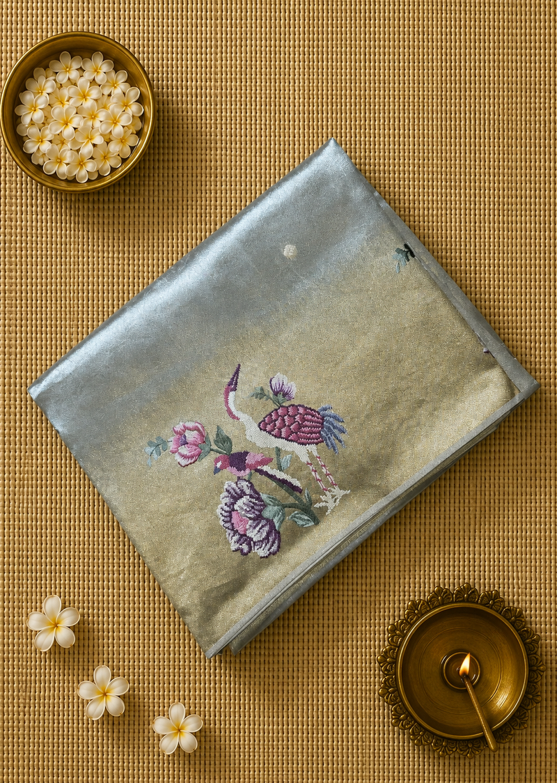 Pure Kore Tissue Saree with Petit Point Embroidery