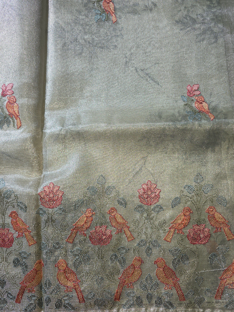 Kota Tissue Saree with Cross Stich Embroidery
