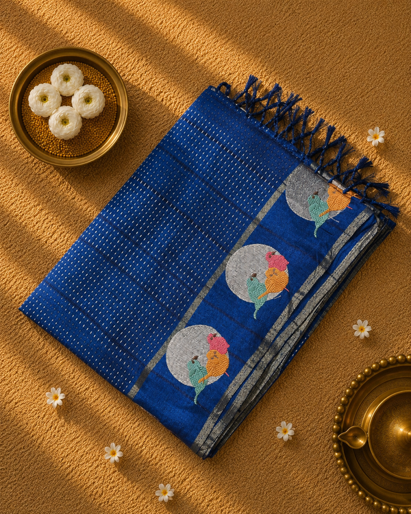 Pure Tussar Silk Saree with Zari Weaving and Embroidery
