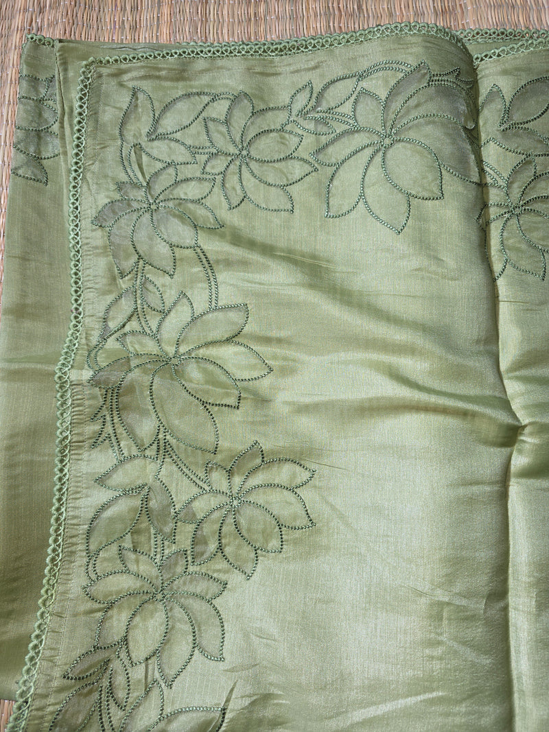 Soft Tussar Silk Saree with Applique work in organza