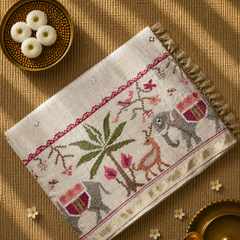 Pure Handloom Tussar Silk Saree with Embroidery and sequins in Muslin Pallu