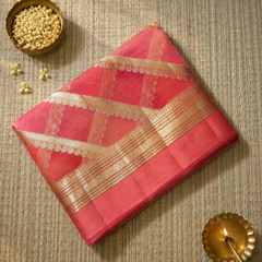 Orange Pure Organza Saree with Rangkat