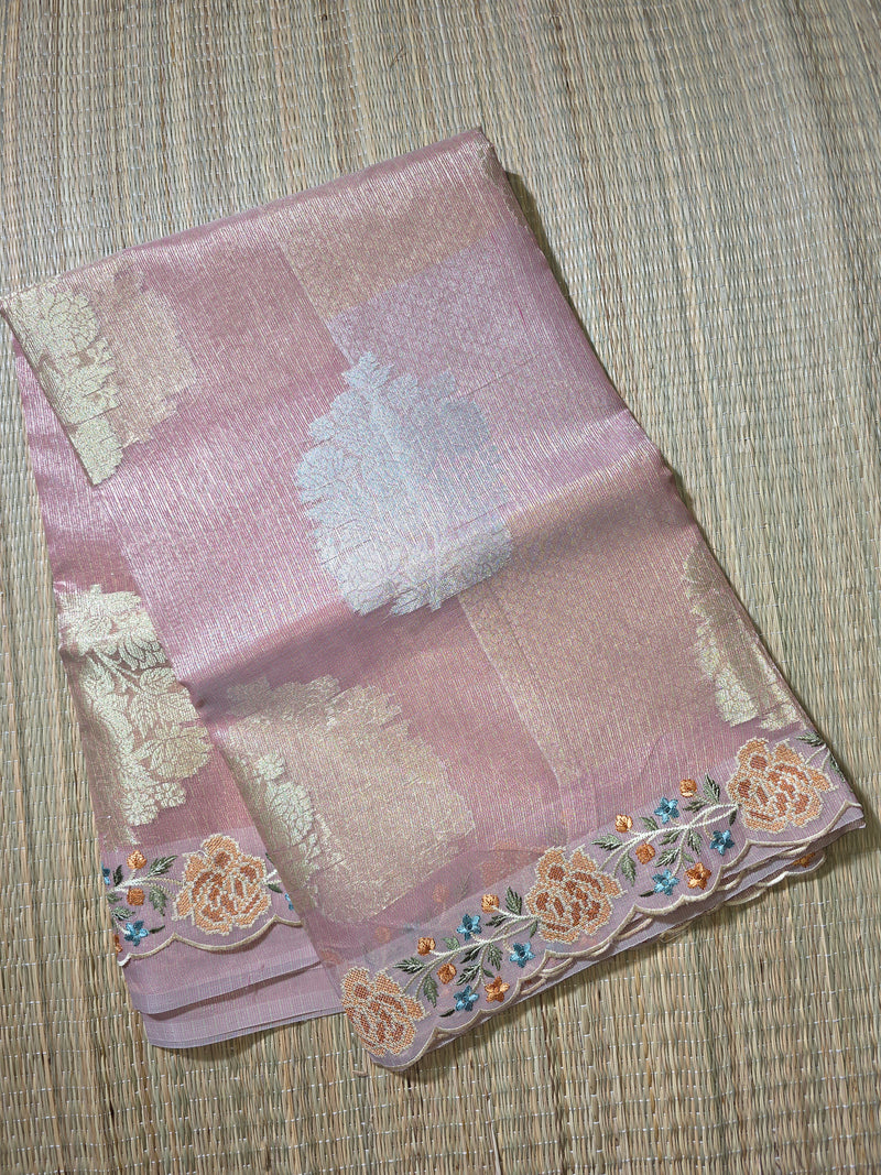 Kota Tissue Saree with Sona Rupa Zari and Scallop Border