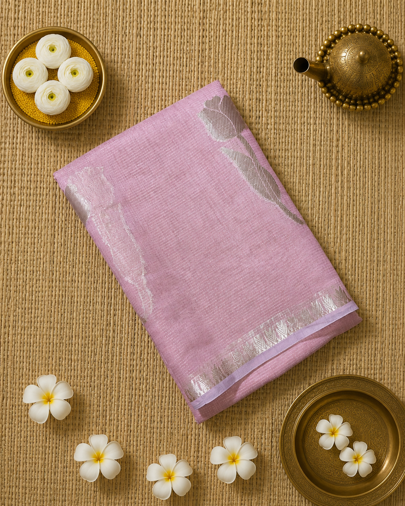 Linen Zari Saree with Tulips