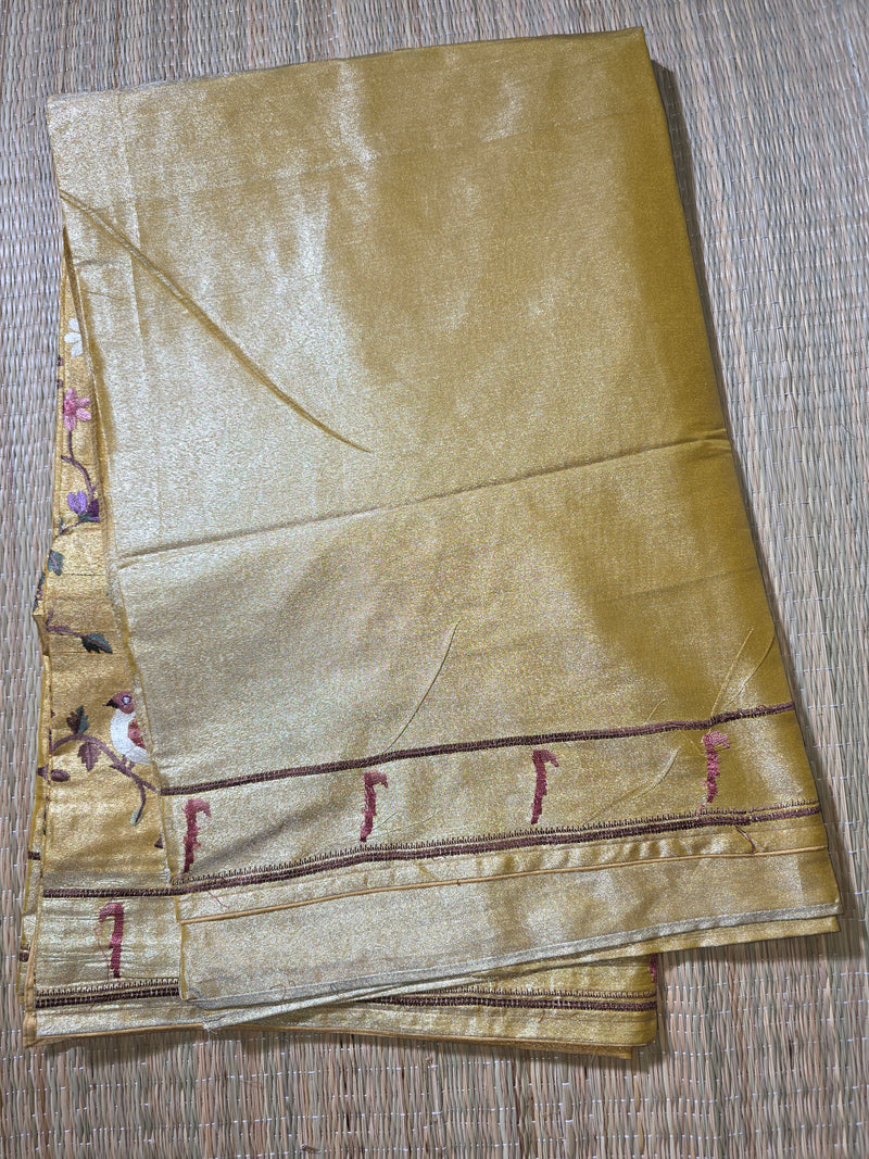 Pure Kora Tissue Saree with Muniya Border and Heavy Embriodery