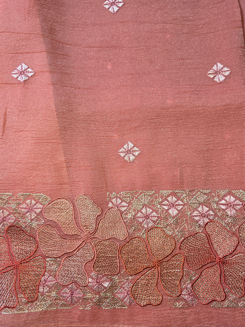 Crush Tissue Saree with Thread and Mirror Work