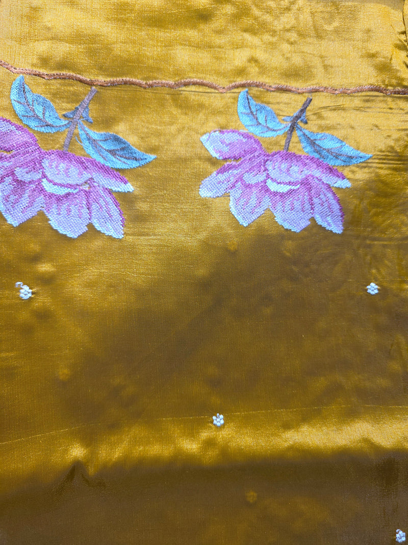 Pure Raw Silk Saree with Cutwork and Embroidery