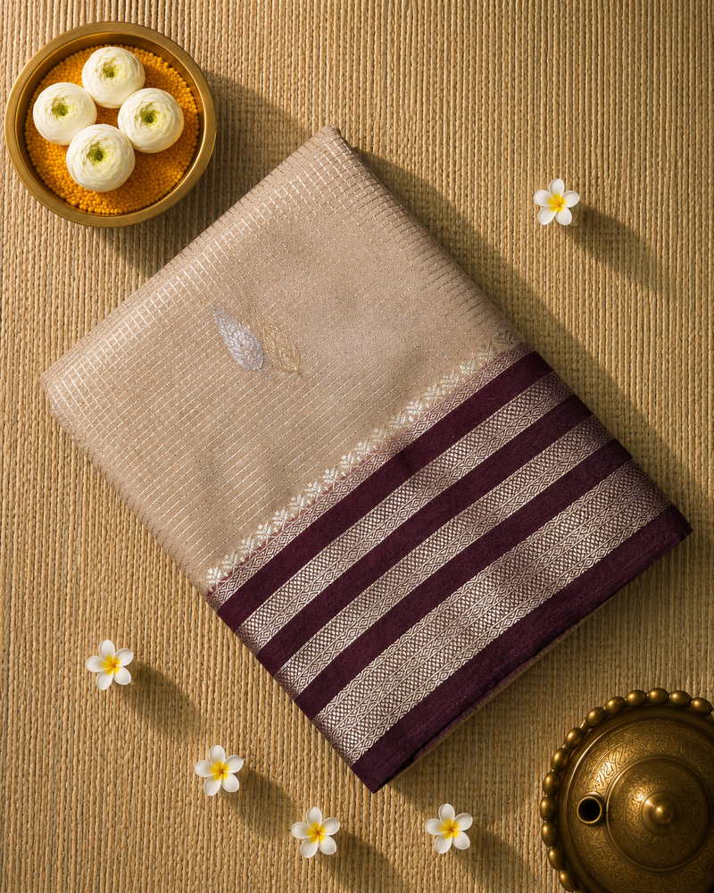 Premium Semi Mysore Crepe Saree with Vintage Checks and Rich Pallu