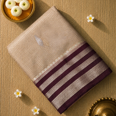 Premium Semi Mysore Crepe Saree with Vintage Checks and Rich Pallu