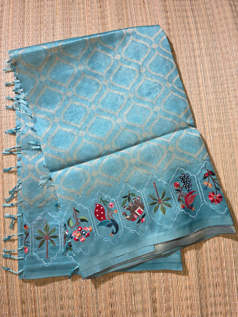 Pure Kota Doria Saree with Embroidery