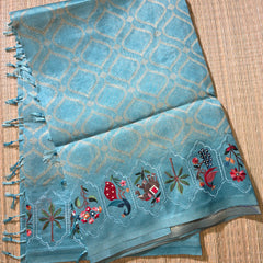 Pure Kota Doria Saree with Embroidery