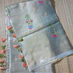 Kota Tissue Saree with Floral Embroidery