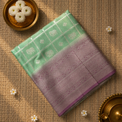 Premium Semi Mysore Crepe with Elephant motifs ,Rich Pallu and Ganga Jamuna Border
