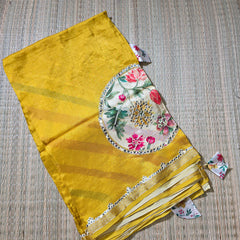 Pure Dola Silk Patli Style Saree with Applique , Aari and Mirror work