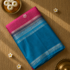 Premium Semi Mysore Crepe with Vintage Checks and Gap Border