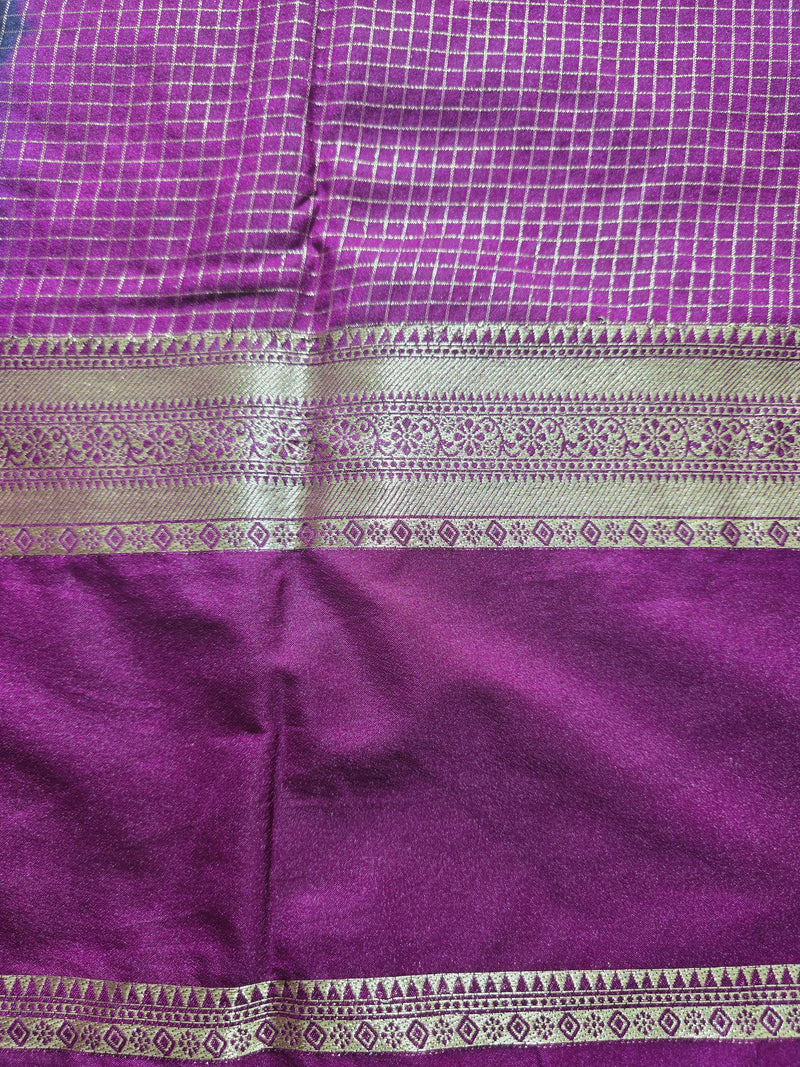 Premium Semi Mysore Crepe with Vintage Checks and Gap Border