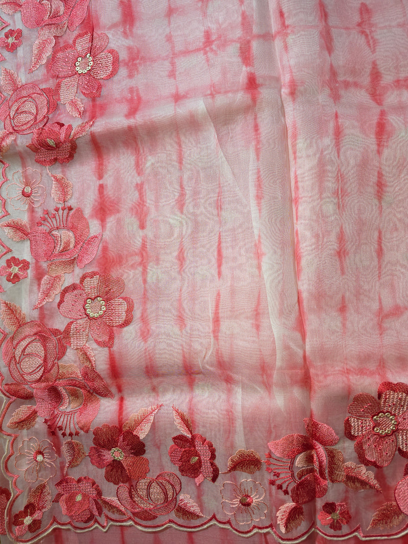Pure Organza Saree with Shibori Dye and Thread Work
