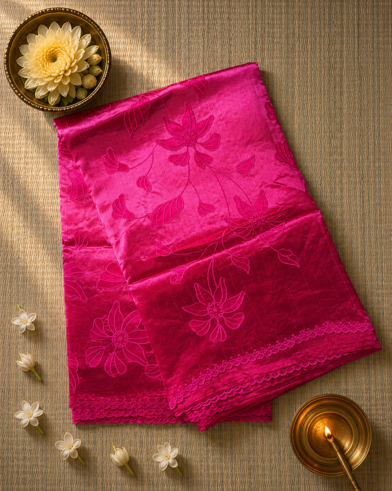 Ombre Dyed Pure Raw Silk Saree with Applique Work