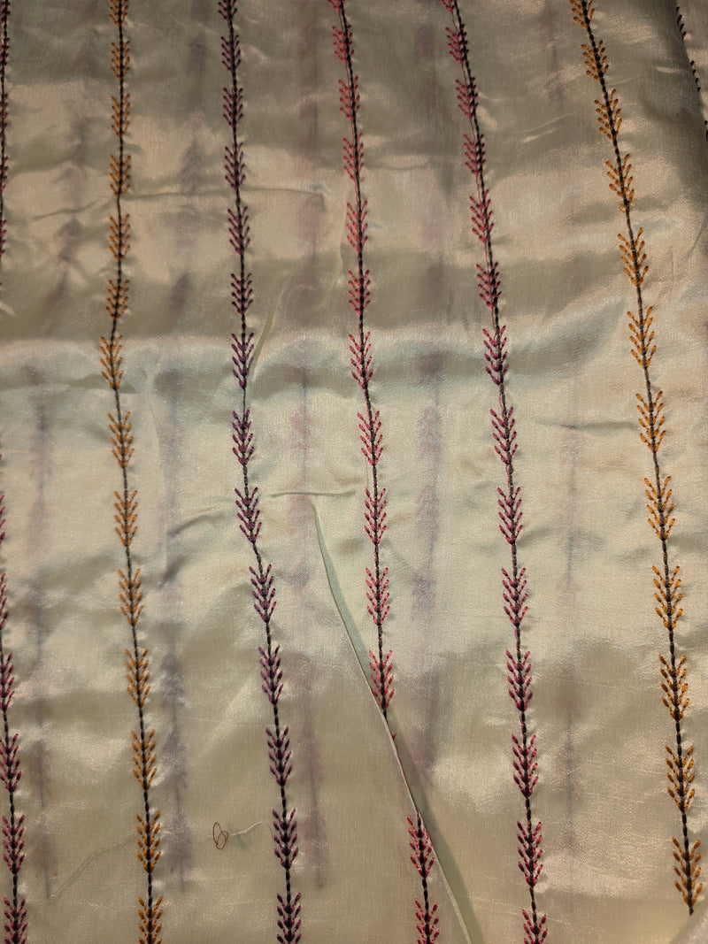 Pure Raw Silk with 10 inch Paithani Border in German Silver