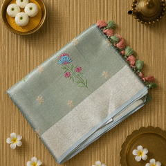 Kota Tissue Saree with Floral Embroidery