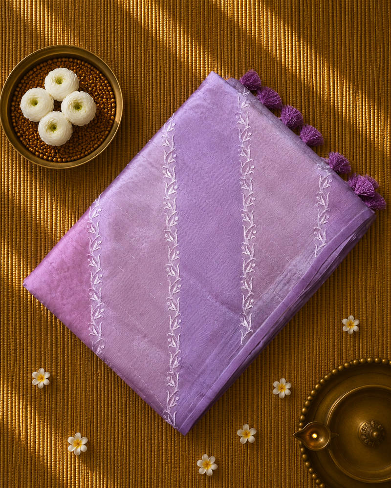 Pure Raw Kora Silk in Rangkat with Embroidery