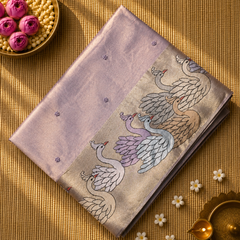 Pure Kora Tissue Silk Saree with Swan Embroidered borders