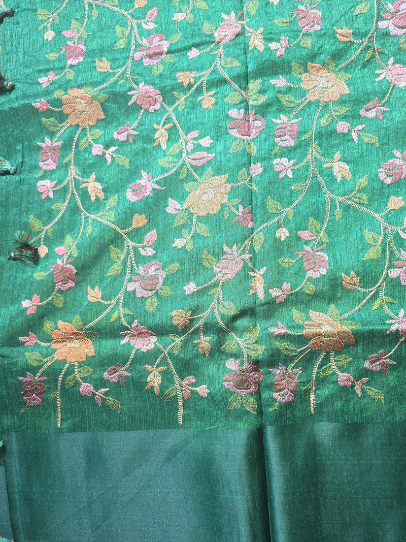 Tussar Linen Saree with Intricate Floral Embroidery
