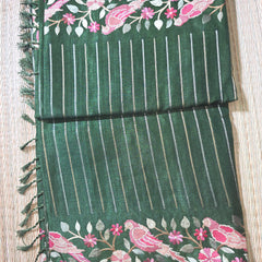 Pure Tussar Silk Saree with Vertical Zari Stripes and Embroidery